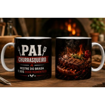 Caneca Pai Churrasqueiro 325ml Porcelana Presente Dia dos Pais Personalizada Mestre do Churrasco Criativa