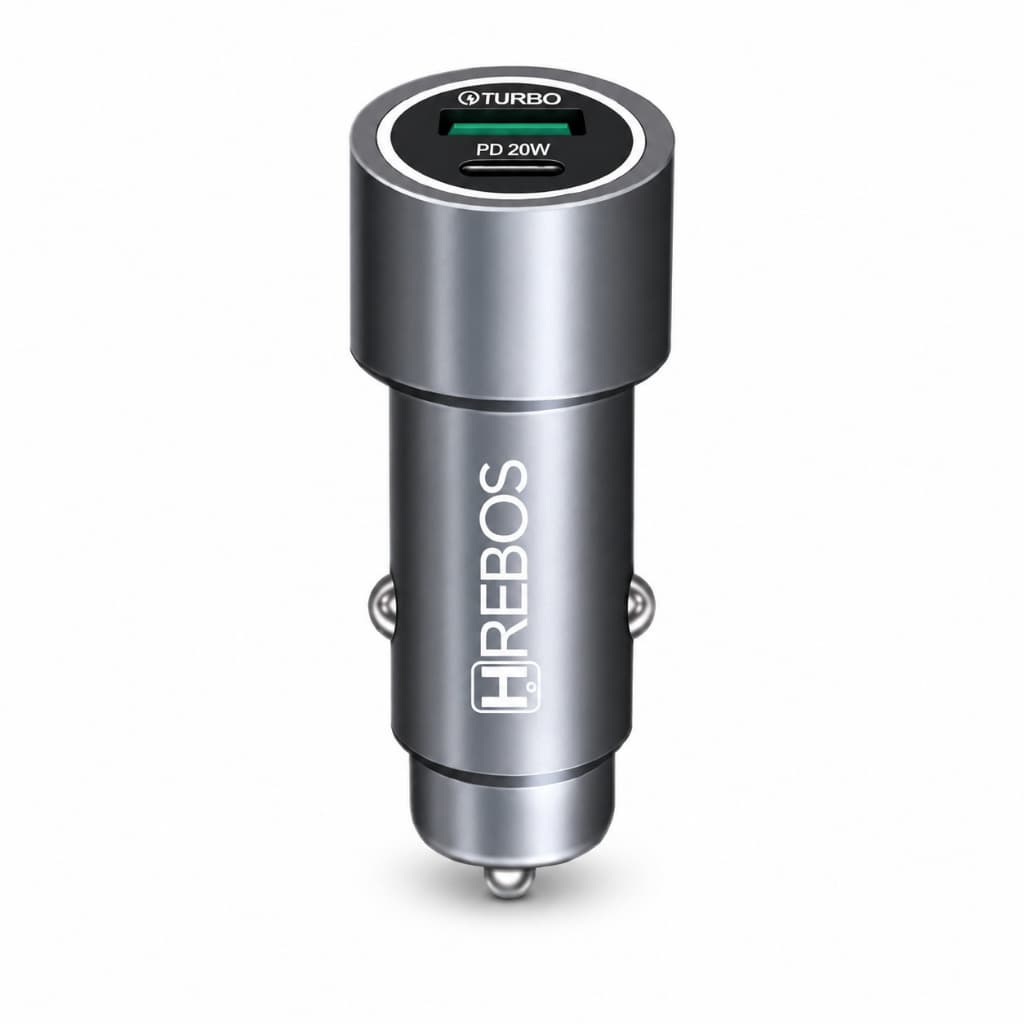 Carregador Veicular Hrebos CRV-355 20W Turbo USB-C USB PD Chumbo Celular Anatel