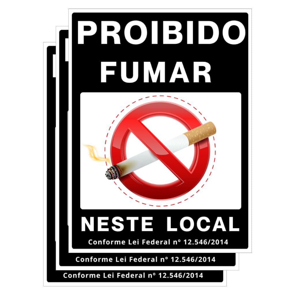 Kit 3 Placas Sinalização Proibido Fumar PS Resistente