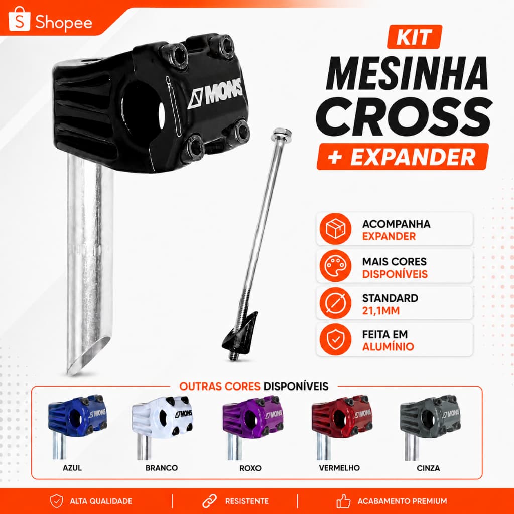 Suporte Guidão Bicicleta Mesinha Bike Curta Cross Bmx Standard 21,1mm Comprimento 4.5 Cm