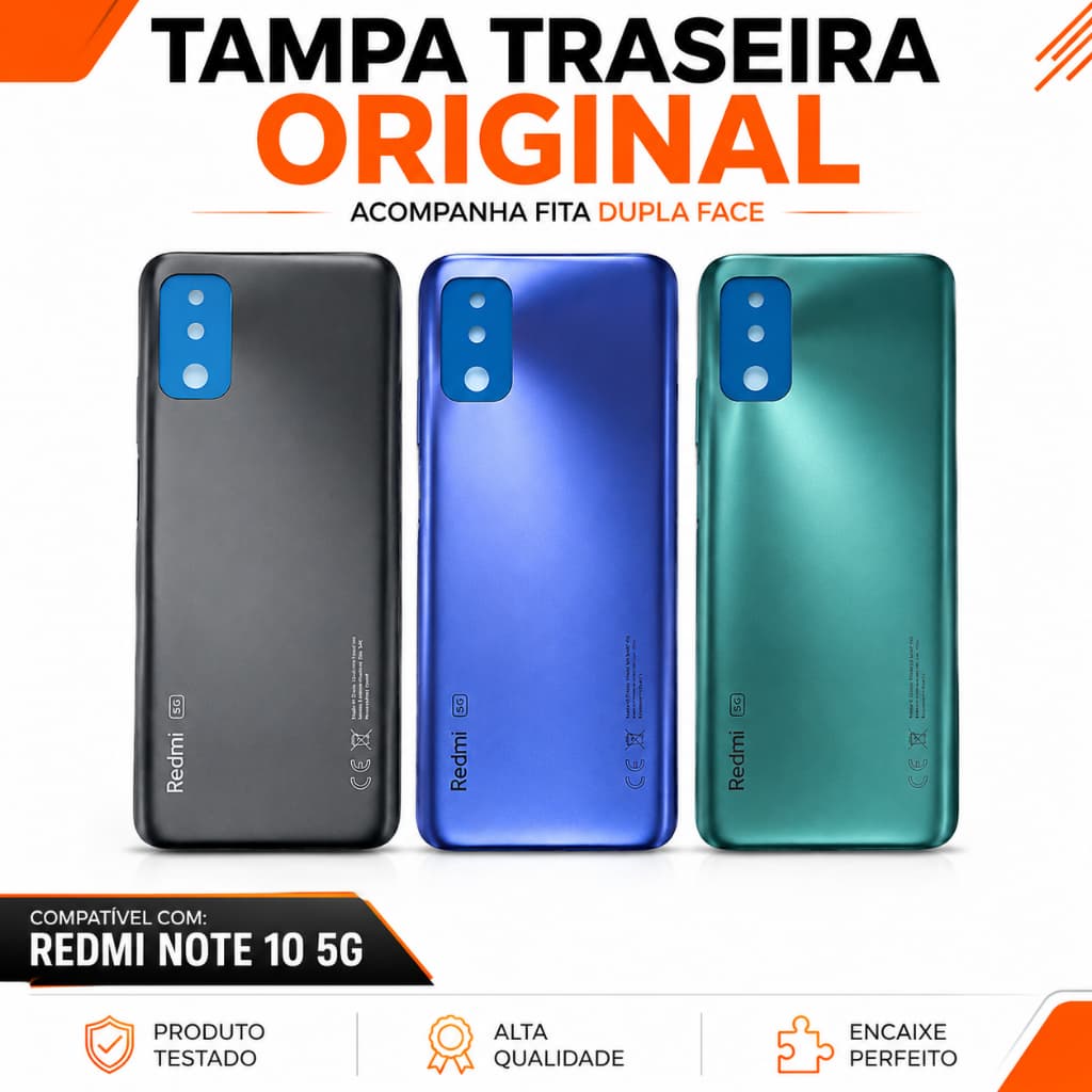 Capa Trás Redmi Note 10 5G Tampa Traseira Carcaça Original C/ Logo CE C/ Dupla Face Encaixe Perfeito
