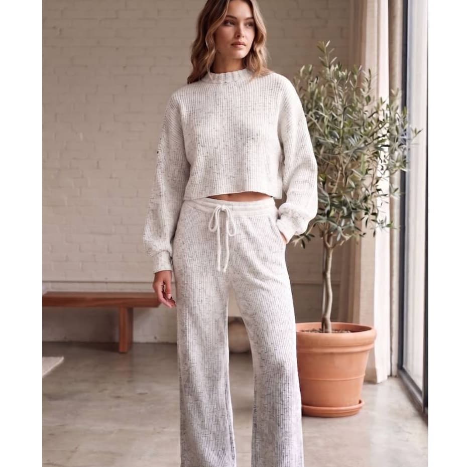 Conjunto Feminino Cordão Na Cintura Roupa Feminina De Inverno Conjunto Tricot Mousse Calça Reta