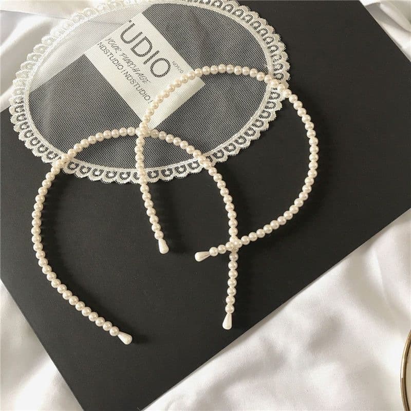 Faixa De Cabelo Fina Pérolas Arredondadas, Laço Com Pingente Em Forma De Gota, Acessório Vintage Feminino