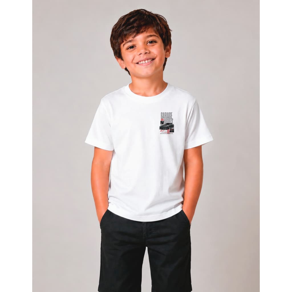 Camiseta Infantil Garage Nights 2 Unissex Streetwear Racing 100% Algodão Premium Estampa Exclusiva Car Culture