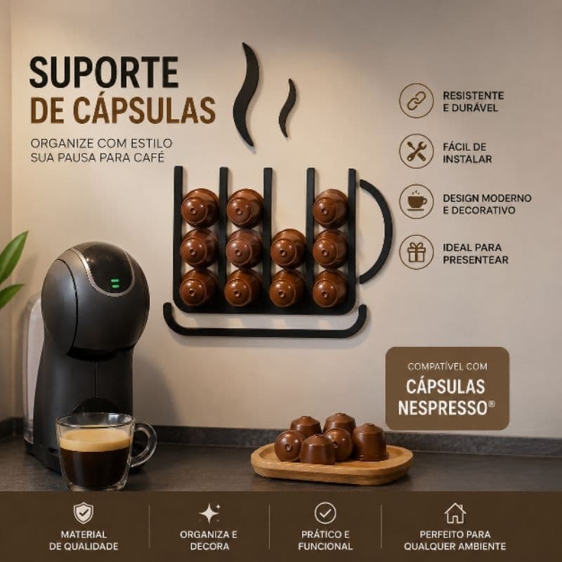 Porta Cápsulas Dolce Gustoe Nespresso Parede | sem furos/xícara Decorativa para Cozinha e Sala de Jantar | Decoração