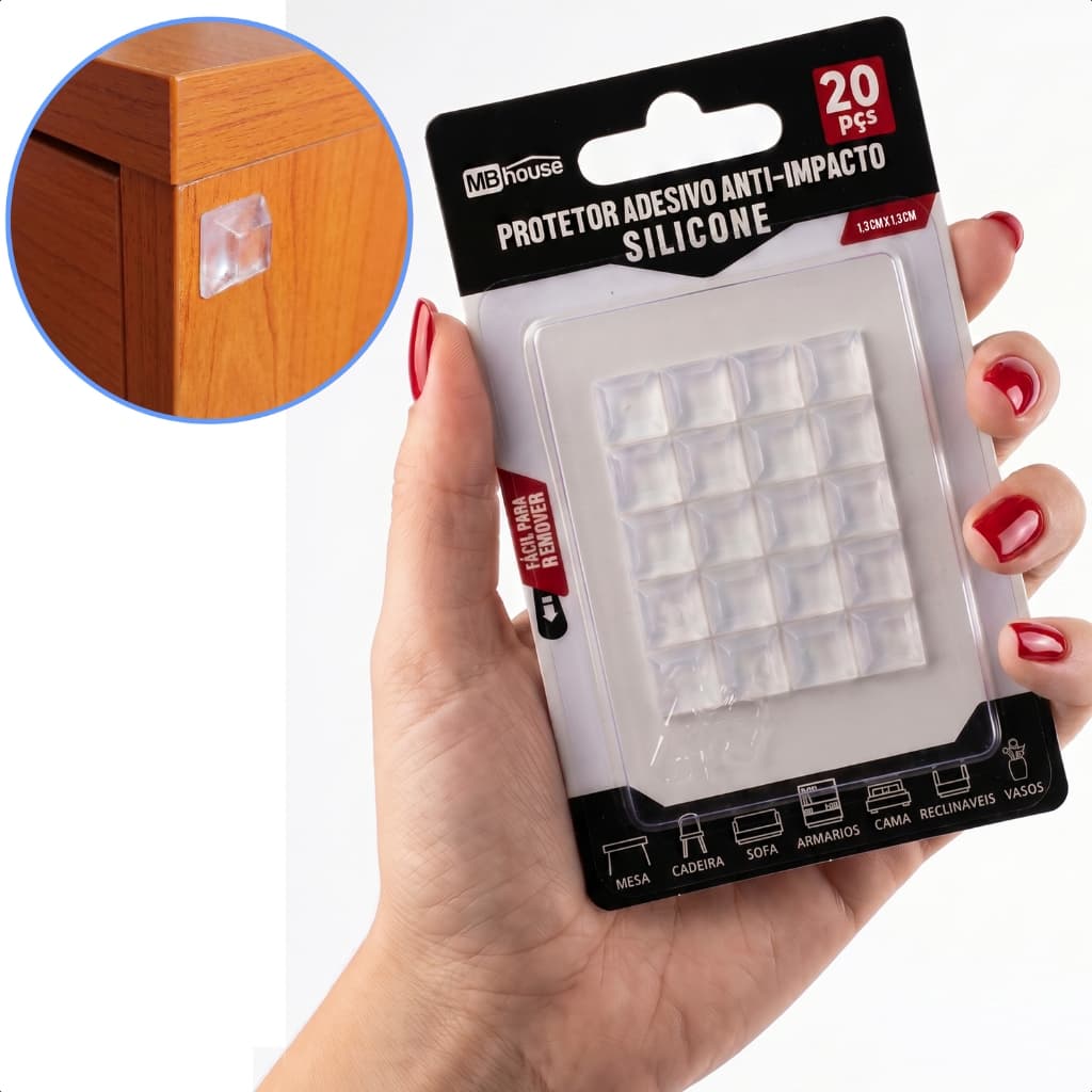 Protetor Quadrado Anti Impacto Adesivo Batida Ruído Parede Moveis Porta Teclado 1,3cm 20 Unidades