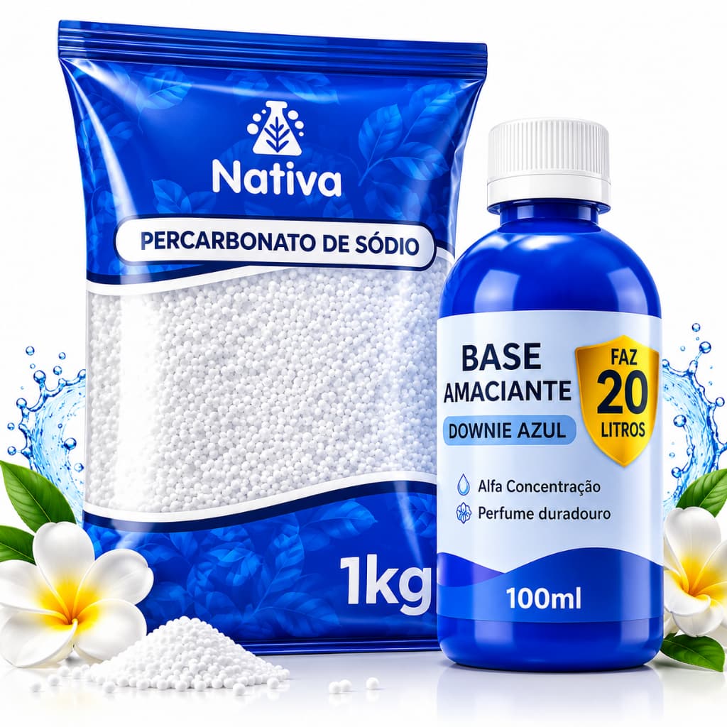 Kit Percabonato de Sódio 100% Puro 1Kg + Base de Amaciante 100ml Faz 20 Litros Premium