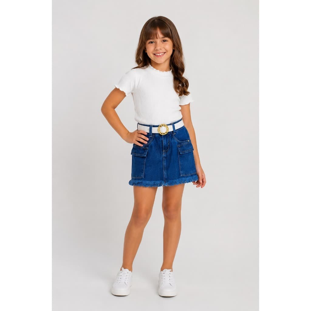 Saia Cargo Jeans Infantil Menina blogueirinha Moderna diva feminina