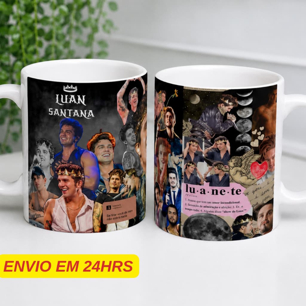 Caneca Personalizada Luan Santana Collage - estampa exclusiva - Luanete presente criativo 325ml