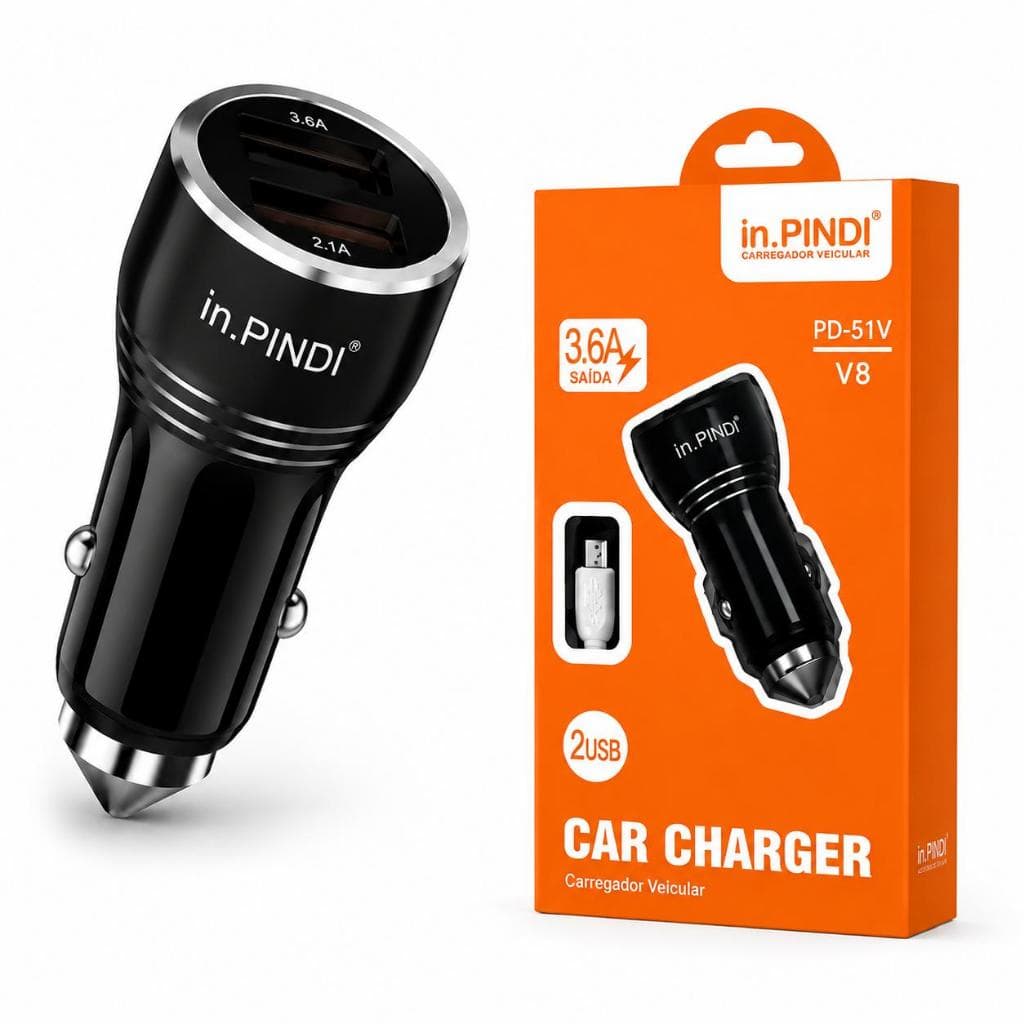 Carregador Veicular 3.6A 2 USB Carregamento Rápido Universal 12V/24V para Carro