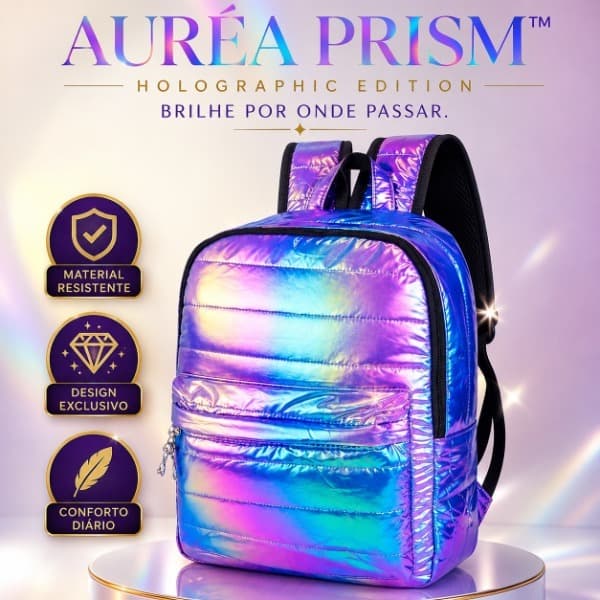 Auréa Prism™ Holographic Edition  - A mochila holográfica premium que transforma sua rotina com brilho.