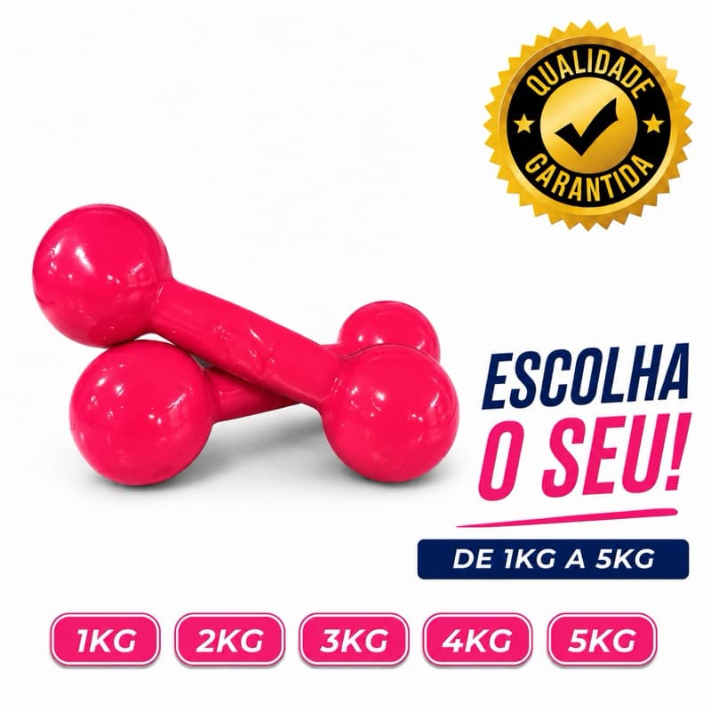 Halter Par Rosa Emborrachado 1kg a 5kg Para Treino Em Casa Funcional Fisioterapia Academia Crossfit Musculação Mulheres