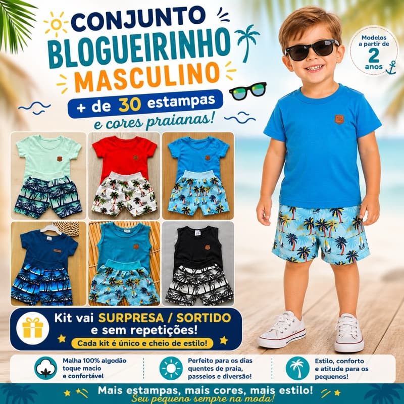 kit 6 Peças de Roupa Infantil Masculina 0 a 4 Anos - Kit com 3 conjunto menino blogueirinho surpresa/sortido