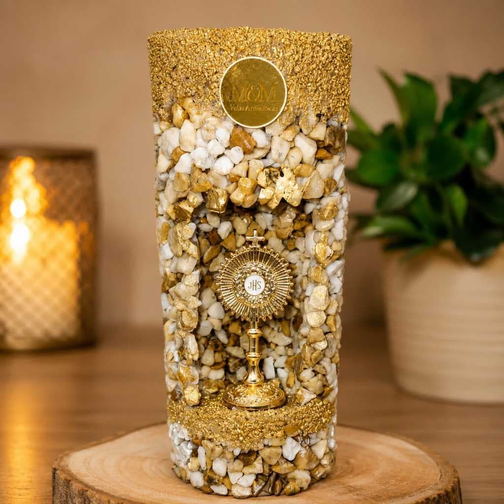 Vela Aromática Ostensório com Pedras Decorativas e com 4 refis - Decoração Proteção Espiritualidade