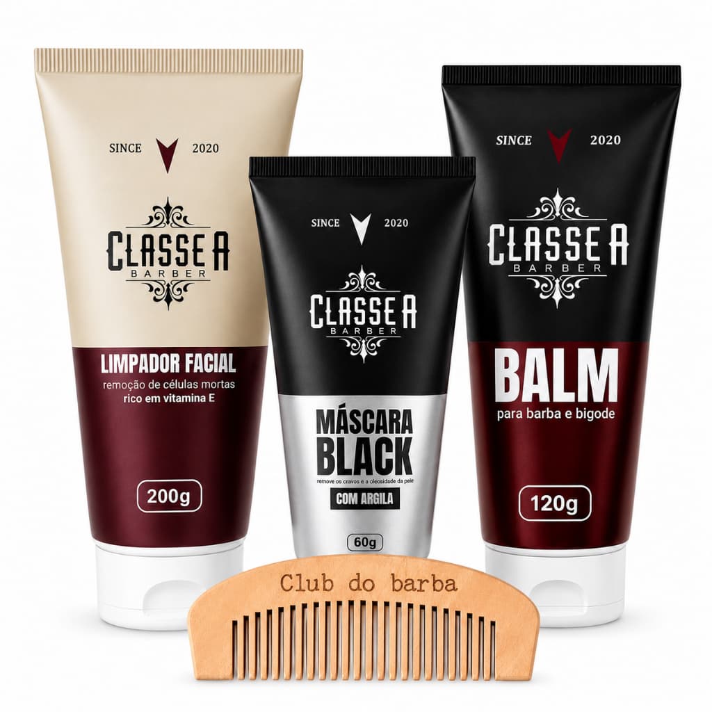 Kit Balm para Barba Máscara Black Esfoliante Facial Pente Madeira Para uma Barba alinhada Sem Frizz