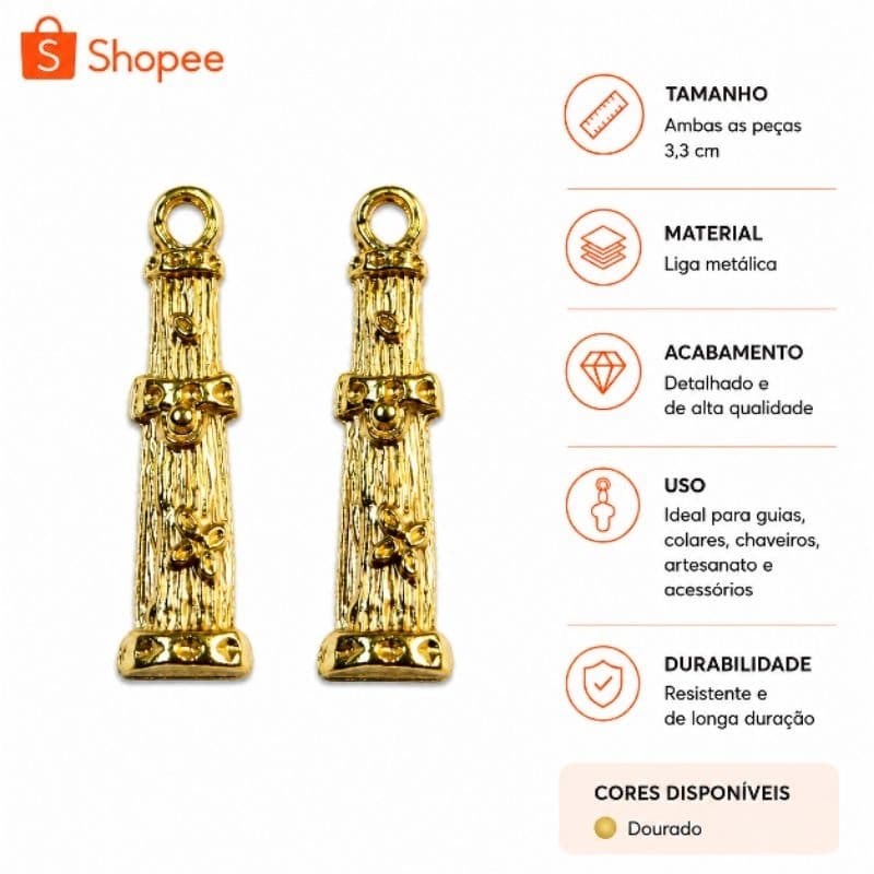 Pingente Xaxará de Omolu/Obaluaê Dourado 3,3 cm – Metal para Guias e Artesanato Religioso