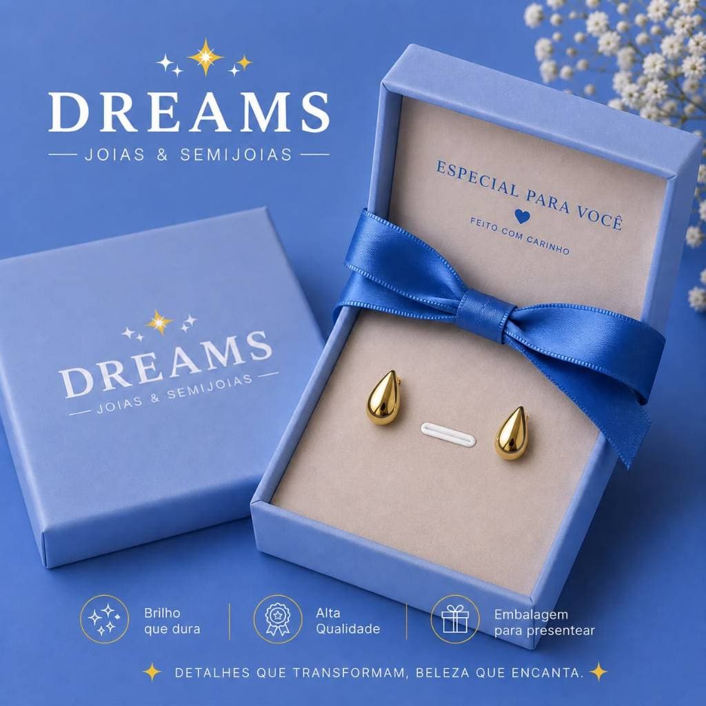 Brinco Gota Lisa Semijoia Banhada a Ouro 18k / feminino / elegante / dreams joias