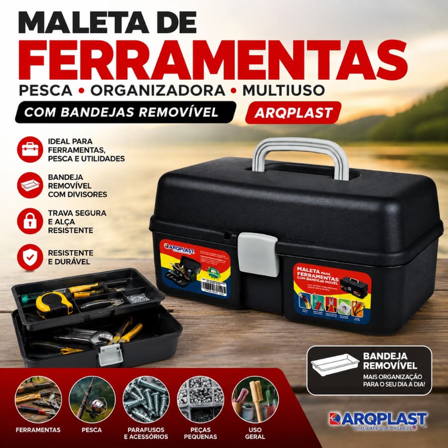 Maleta De Ferramentas Pesca Organizadora Multiuso Maleta Ferramentas Bandeja Móvel MF40 Arqplast