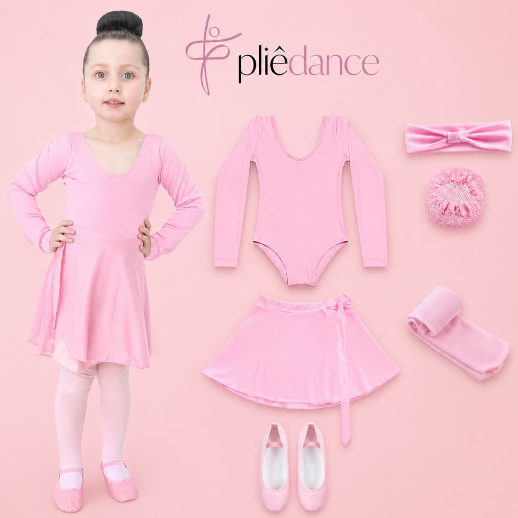 Kit Inverno Ballet Infantil Manga Longa Com Saia de Amarrar 6 Itens