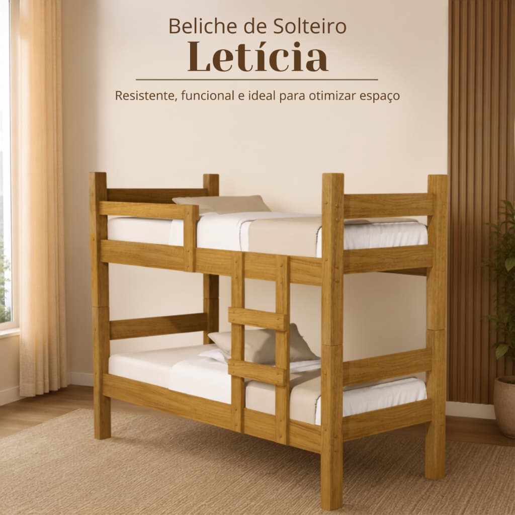 Beliche de Solteiro Leticia em Madeira Mdf Resistente com Grade de Proteção