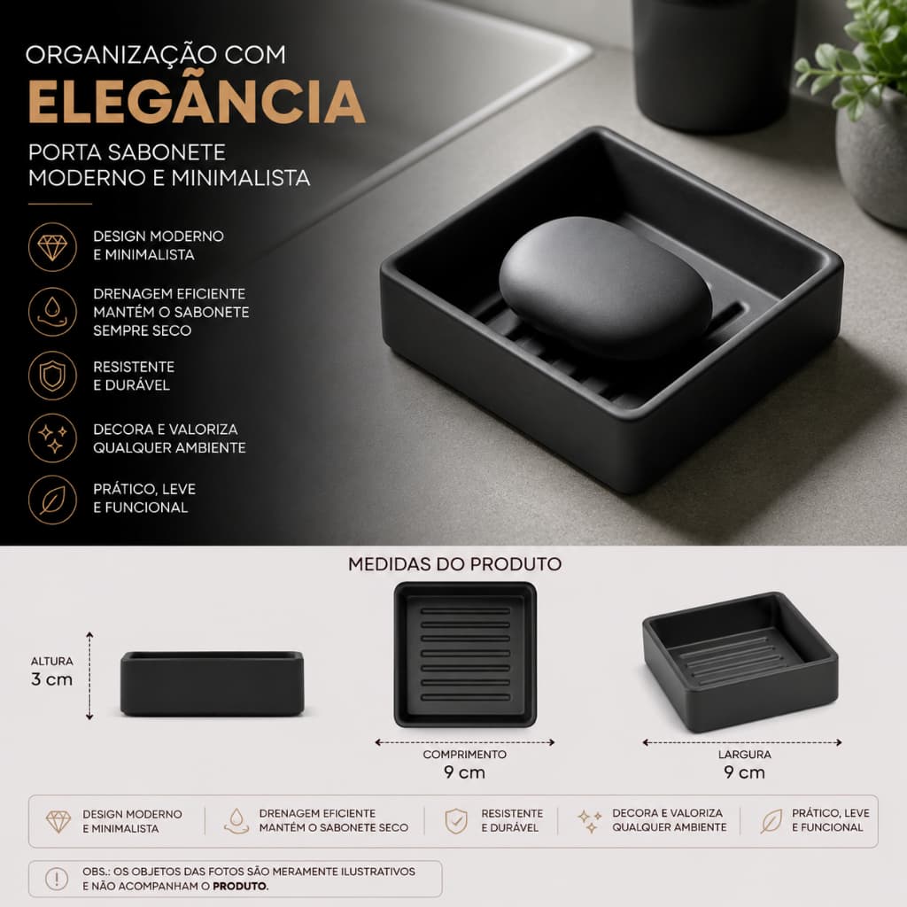 Porta Sabonete Saboneteira Quadrado Minimalista com Drenagem para Banheiro