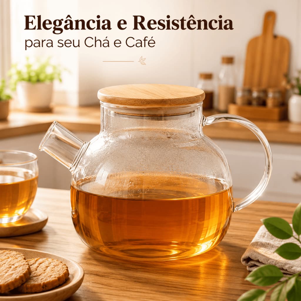 Chaleira De Vidro Borossilicato 1L Com Tampa De Bambu | Vidro Resistente Ao Calor Para Chá E Café