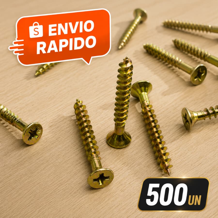 Parafuso Chipboard 3,5x25 Cabeça Chata 500 Unidades Bicromatizado MDF Madeira Pinus Aglomerado