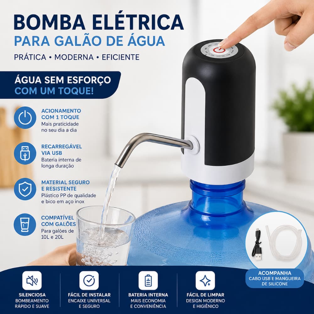 Bomba Elétrica Filtro 20L Para Galão De Água Bebedor Eletrico De Agua Com Carregamento Usb