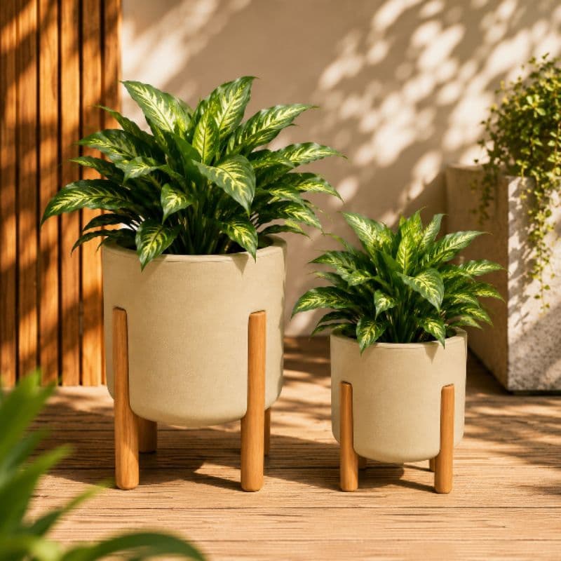 Kit 2 Vasos De Planta Mônaco P & M  /com pé em Madeira Design Moderno