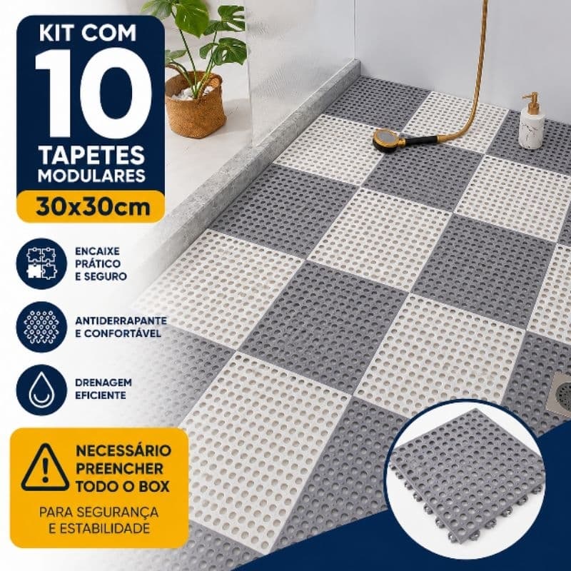 10 TAPETE modular para box banheiro Vestiário 30x30cm Superfície Antiderrapante