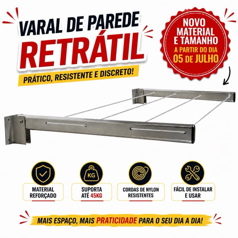 Varal Retrátil Alumínio Reforçado Não Enferruja Apartamento