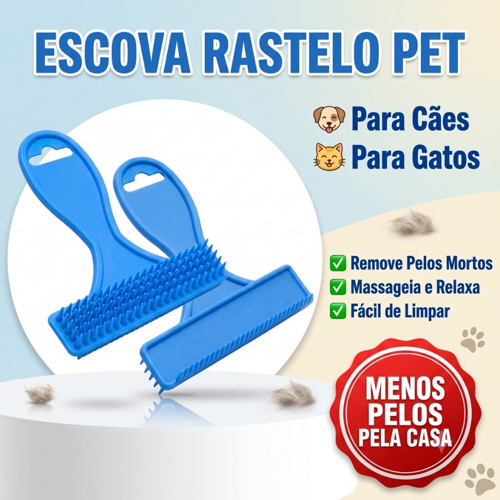 Escova Rastelo Pet Remove Pelos Mortos Massageadora para Cães e Gatos | Limpeza Fácil e Confortável
