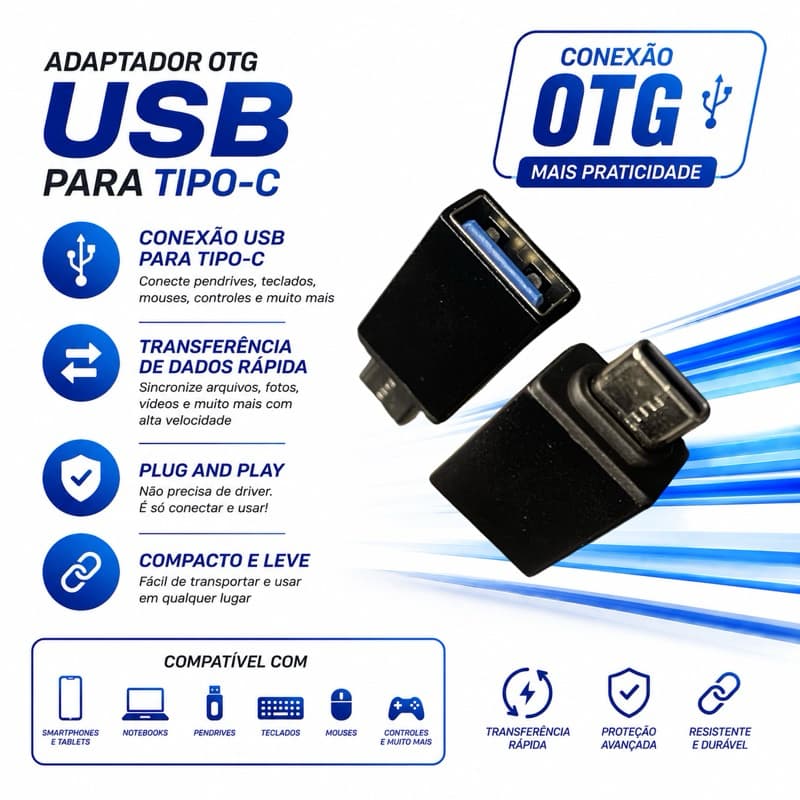 Adaptador OTG USB Tipo C Para USB 3.0 Alta Velocidade Celular Notebook Android Pendrive Teclado Mouse
