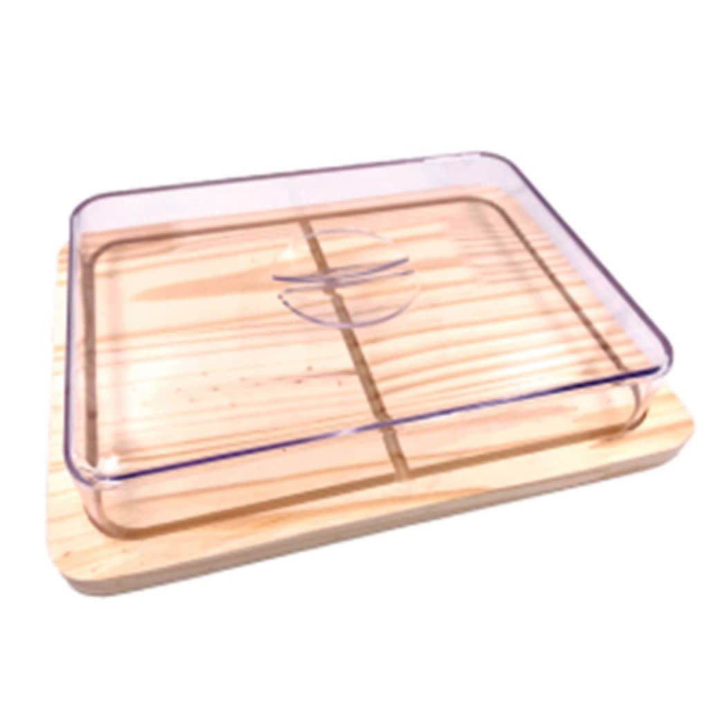 OFERTA Porta Frios de Madeira GRANDE (26,5x20cm) de Madeira Natural com tampa de acrílico