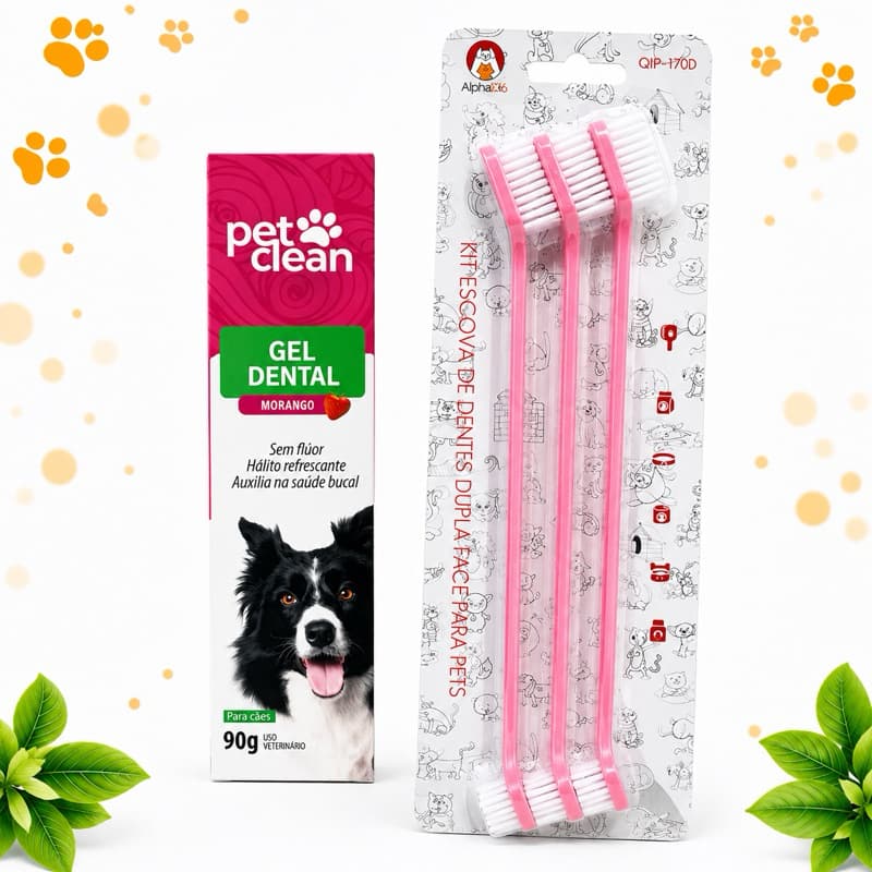 Kit Escova de Dente e/ou Gel Dental para Cachorro e Gato | Remove Mau Hálito | Higiene Bucal Pet