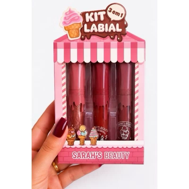 Kit Labial 3 em 1 Sarah’s Beauty-Maquiagem Criativa- Make Fofa-Beleza-AchadinhosDeMake-GlossyLips-Kit3em1