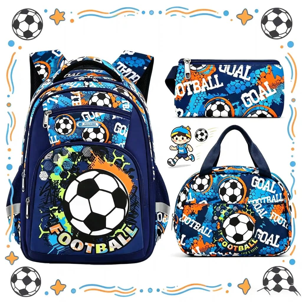Kit 3 Peças: Mochila Infantil Grande Bolsa Escolar, Impermeavél Reforçada Lancheira Térmica e Estojo Espaçoso