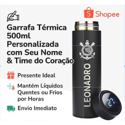 Garrafa térmica 500m/copo 473ml Personalizada com o seu nome e time do coração envio no mesmo dia