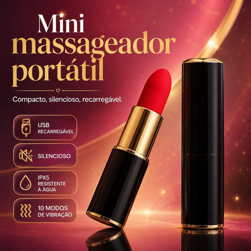 Mini Massageador Portátil Elétrico Formato Batom Compacto Discreto Recarregável