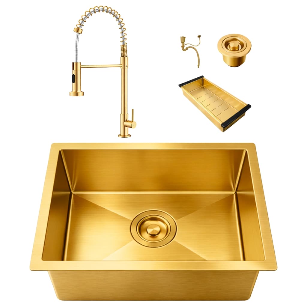 Kit Cuba Simples Gourmet 44x44 Inox 304 Com Torneira Retrátil Brinovar Luxo