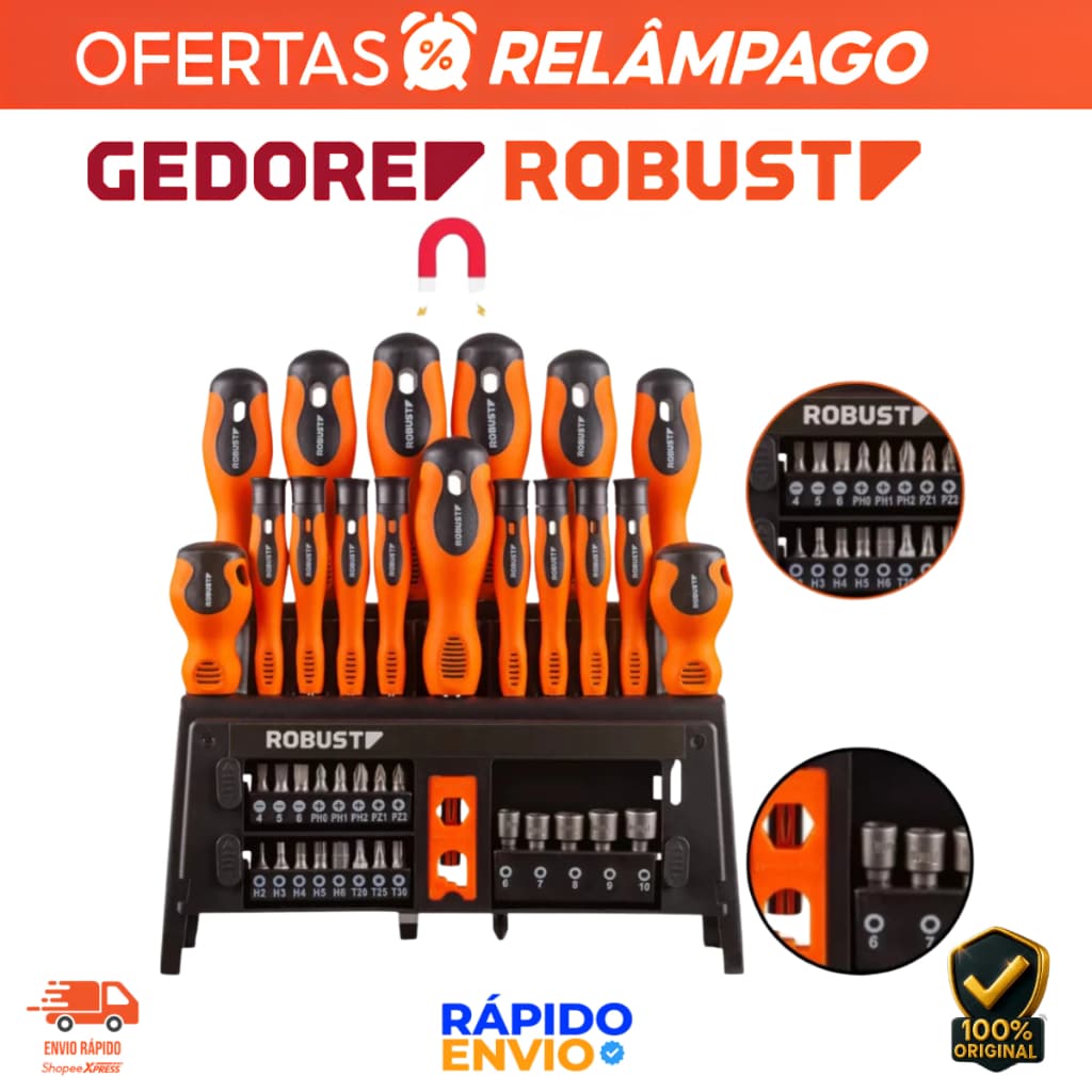Jogo Kit Chaves Gedore Robust De Fenda Phillips Bits 39 Peças Magnetizado Imã Resistente Oferta Top