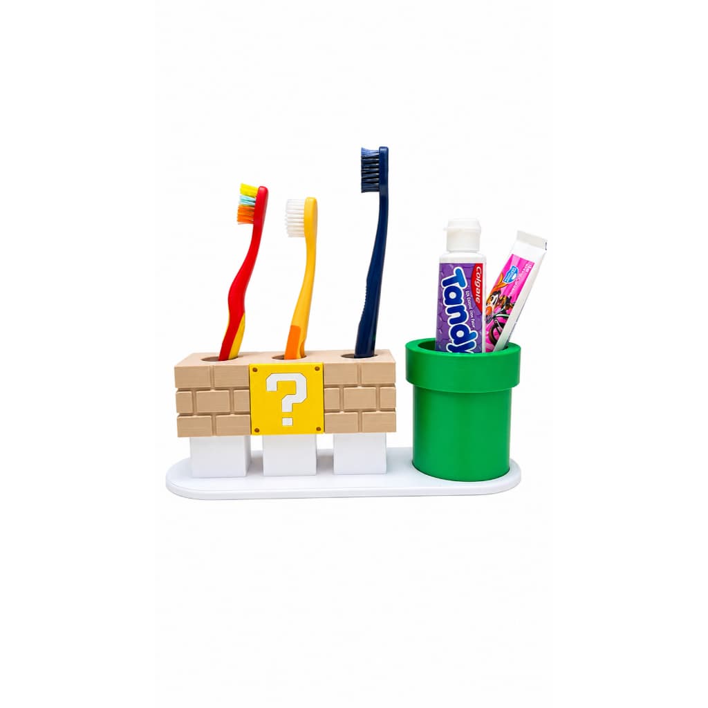 Organizador Porta Escovas Estilo Super Mario e Porta Creme Dental