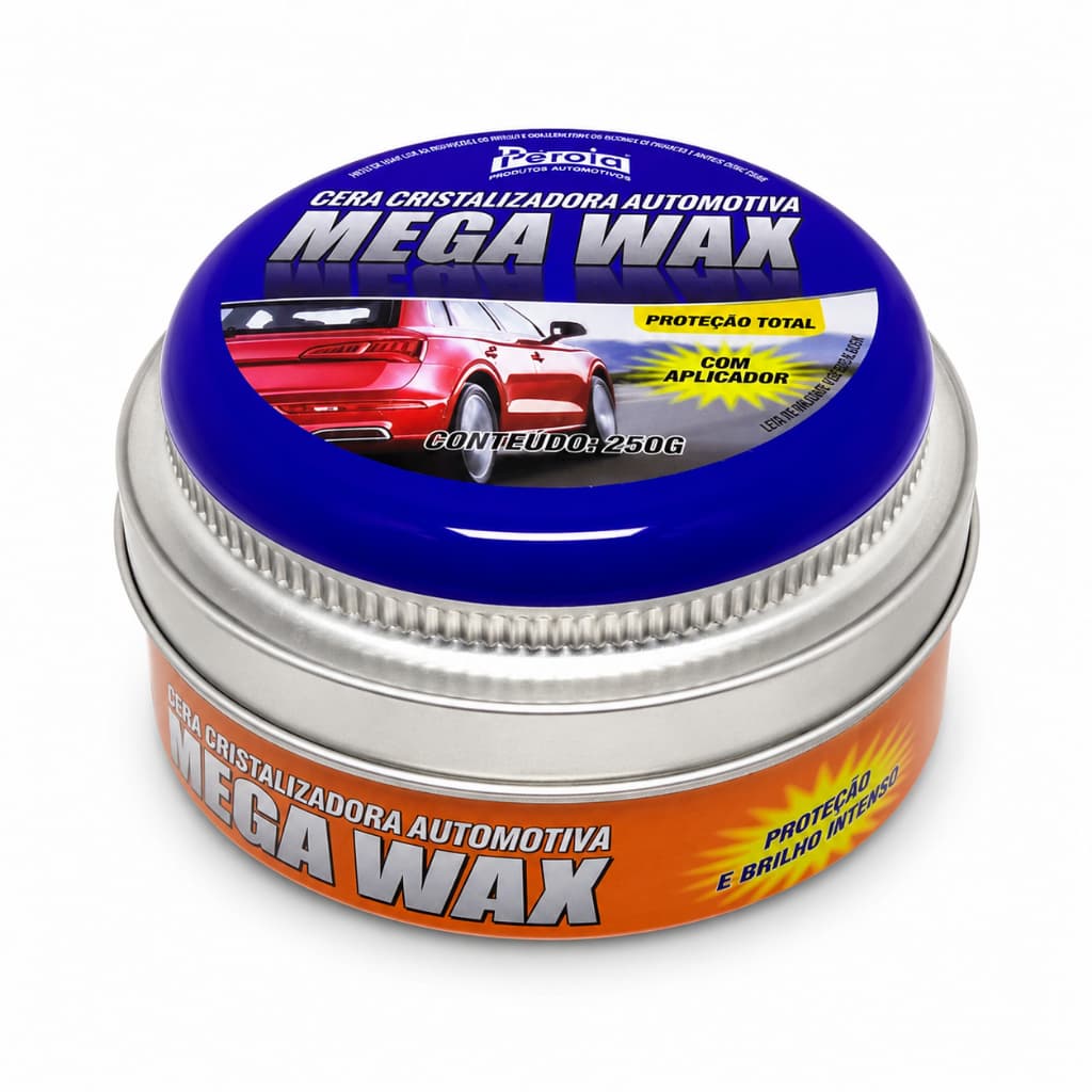 Cera Automotiva Pérola Mega Wax 250g com Carnaúba Cristalizadora Polidora Brilho Intenso e Proteção para Pintura