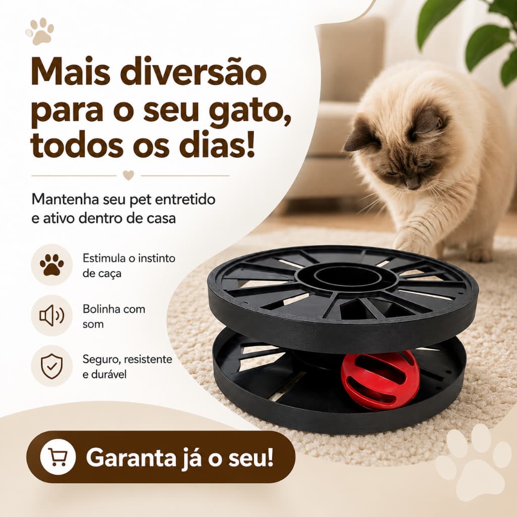 Brinquedo Interativo Para Gatos Bolinha com Som Giratória Playground Pet 20 cm Preto Bola Aleatorio