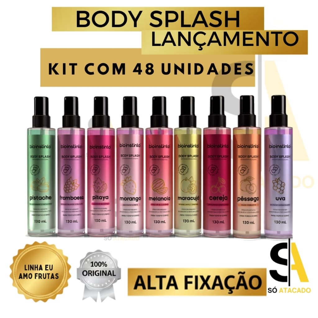 48 UND NOVO BODY SPLASH EU AMO FRUTAS (PODE ESCOLHER) 130ML- PERFUME CORPORAL REFRESCANTE - VARIAS FRAGRÂNCIAS