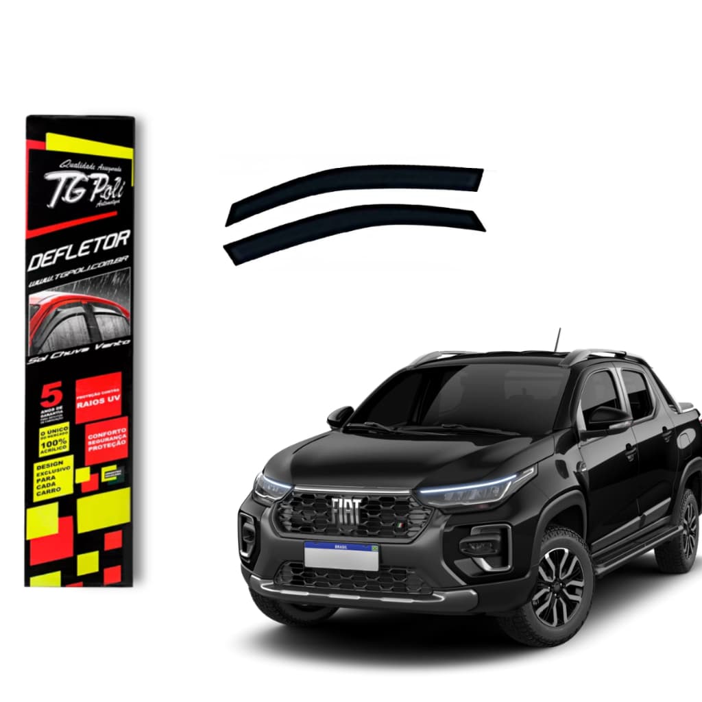 Calha de Chuva Fiat Strada 2020 a 2026 Caine Dupla 4P TG Poli Defletor Portas Protetor Janelas Fumê