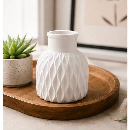 Vaso Arabesco em Gesso Artesanal Decorativo Branco para Flores Secas e Decoração
