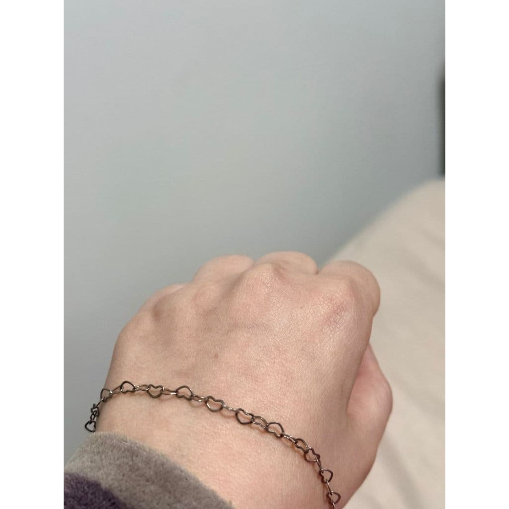 Pulseira, de coração, mini corações, prateada, ajustável, mulher, feminina, bazar, brechó, garimpo, desapego