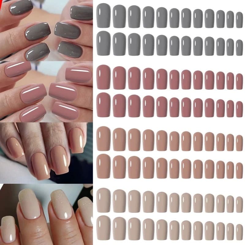 96 Peças De Unhas Postiças  Quadradas Longas Formato Amendoado Nials Falsos Franceses  Prensa Destacável