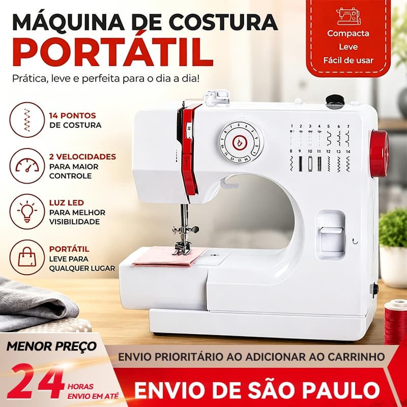 BAIERDI Máquina de Costura Multifuncional 14 Pontos Com Luz LED e Pedal Bivolt Doméstica